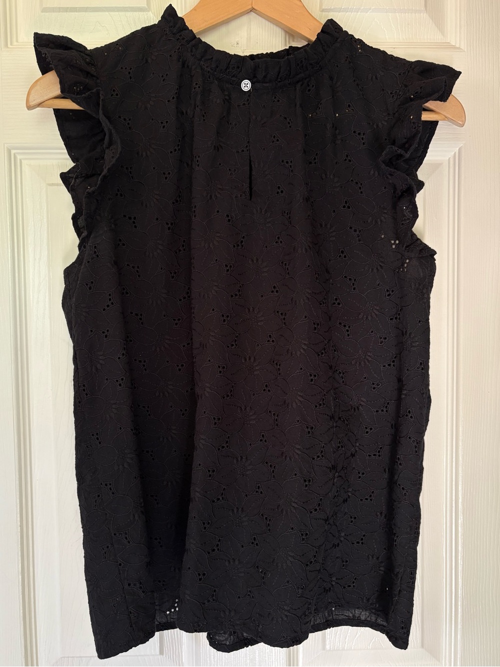 LOFT Black Eyelet Button-Front Blouse - Picture 1 of 4